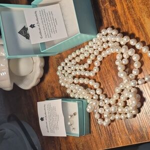 Doghouse Pearls Freshwater Cultured Elegant Extra Long Necklace & Earring Set